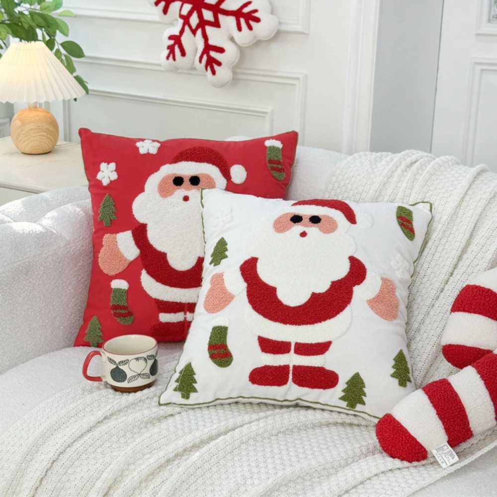 45x45cm Embroidery Christmas Throw Pillowcase Cojines Sofa Cushion Cover Christmas Gifts Elk Red Decoration Square Pillowcases Y251105
