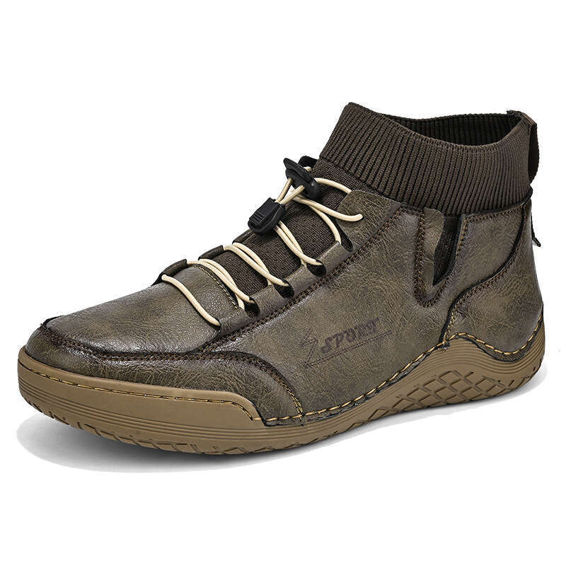 Large size winter plush Martin high top elastic band, warm cotton boots, men's casual leather shoes 9606