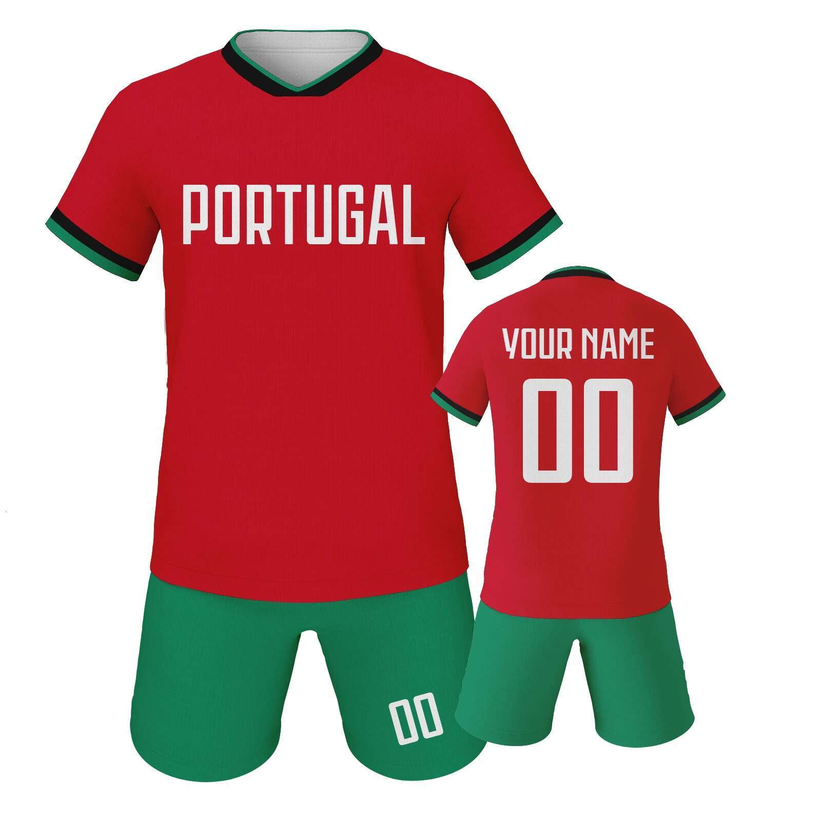 Custom Portugal Jersey Set for Kids Personalized Football Kit with Name Number Team Club Uniform Boys Girls Soccer Gifts