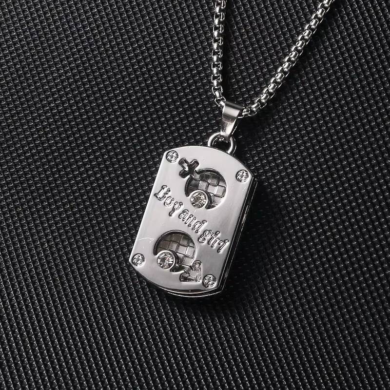 Square Hollow Love Heart Inlaid Rhinestone Necklace for Men Trendy Hip-hop Stainless Steel Necklace Cross Moissanite Necklace