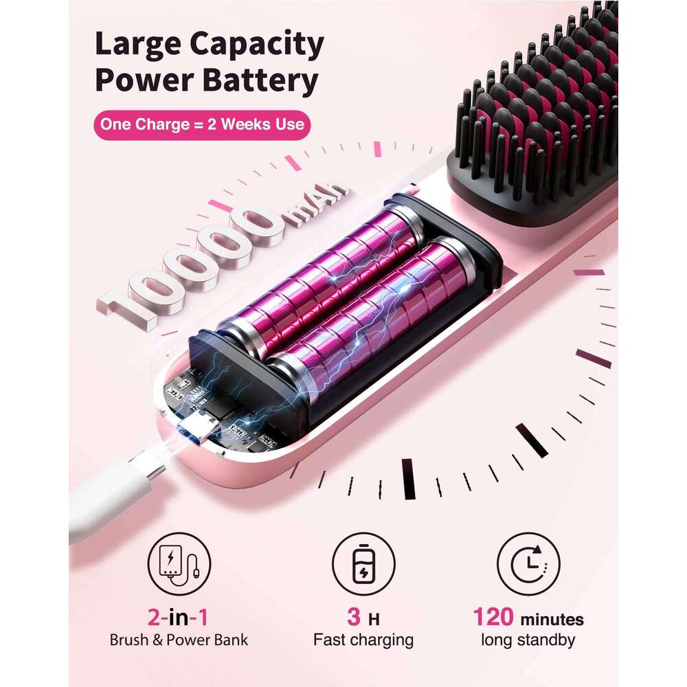 10000Mah Cordless Hair Straightener Comb Brush 5S Fast Heating Travel - 300M Negative Ions Frizz-Free Shine For Women Xiusiyuan251105