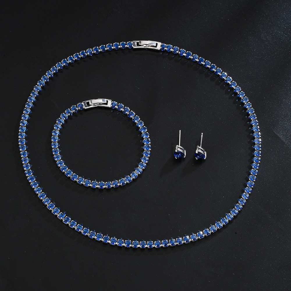 4mm18inch 4 Prong Blue Moissanite Hiphop Tennis Chain Necklace