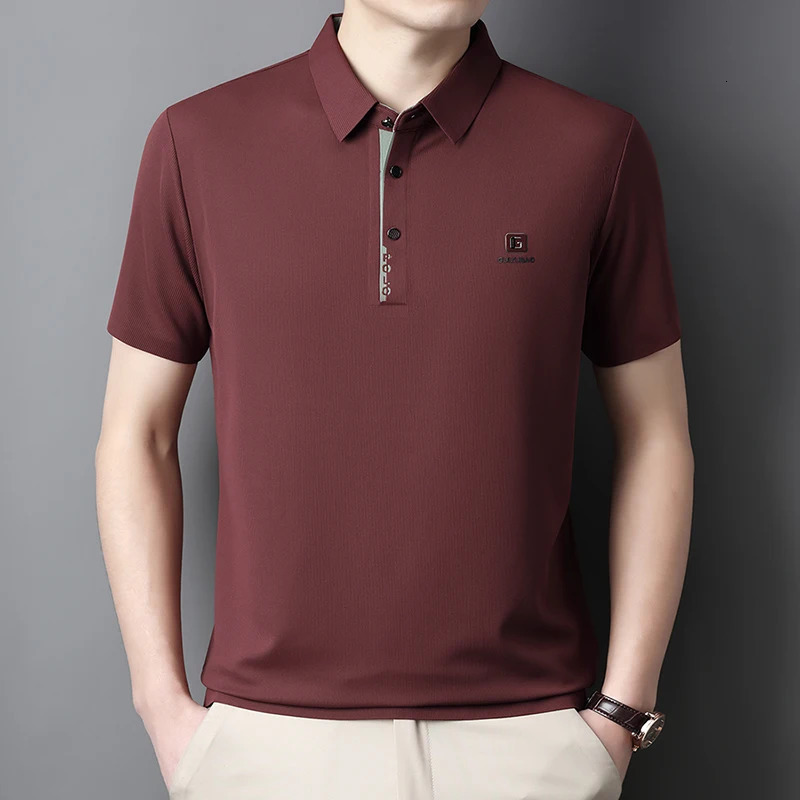 Mens top ice silk polo shirt summer letter printing trend short sleeved cool mens T-shirt without ironing 250401