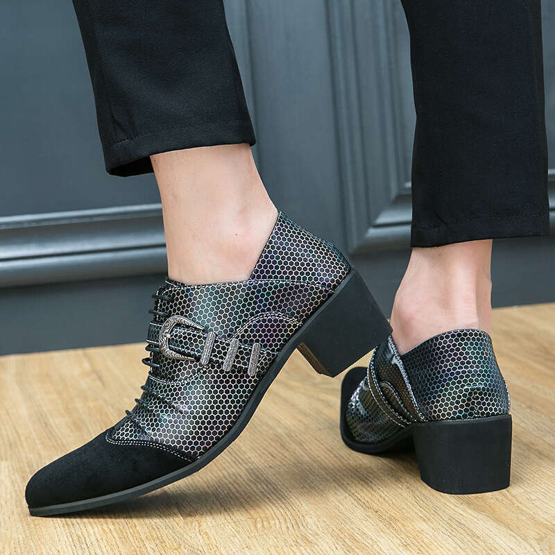 Large size high heels 2023 new spring and autumn pointed toe men's mid heel with shallow mouth single shoes