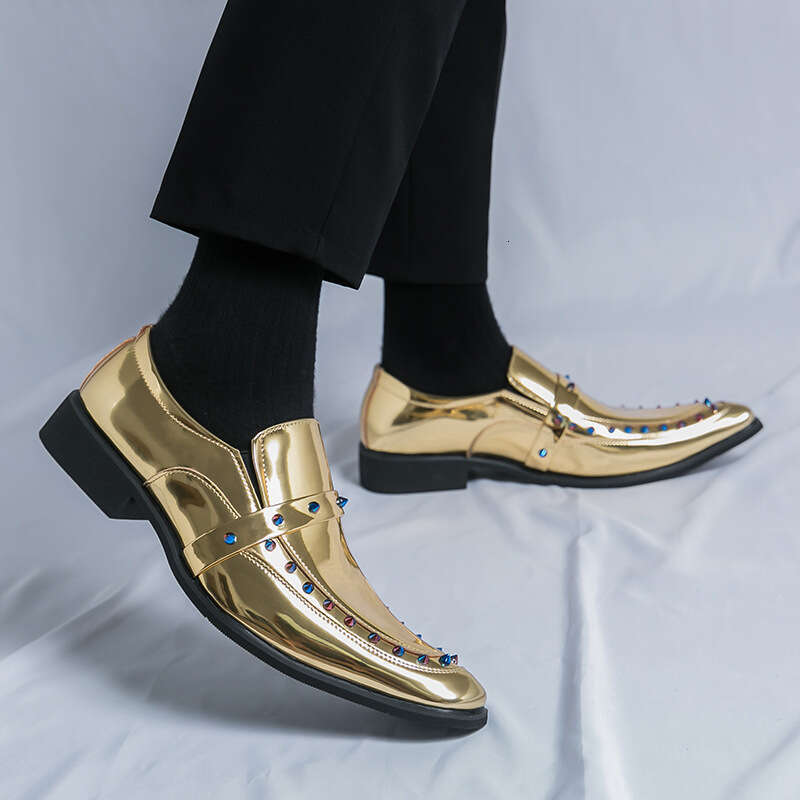 Large Chelsea Small 33-45 Couples English Style Pointed Leather Shoes Trendy Gold