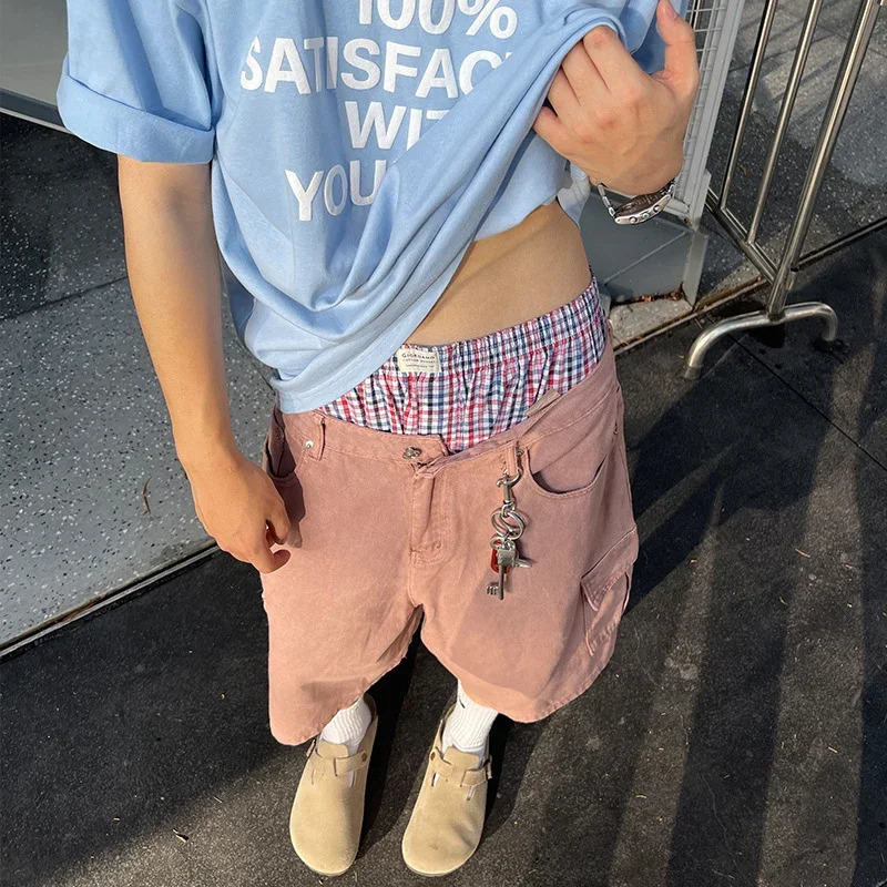 TFETTERS retro washed denim shorts mens casual goods summer Y2K pocket pants mens beach skateboarding clothing mens 250402