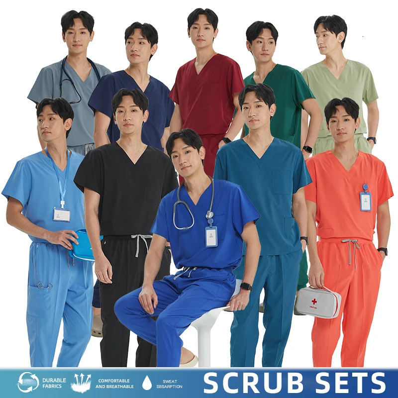 Unisex Uniforms V-neck Top Jogger Pants Scrub Set Stretch Workwear Dentist Vet Nursing Suit Doctor Outfit S21 251104