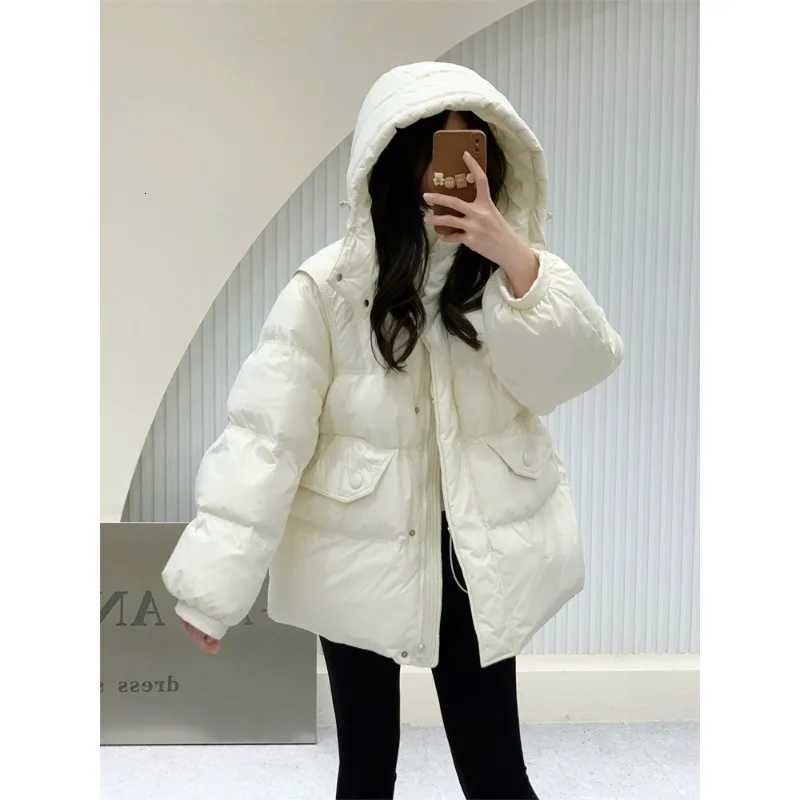 2025 new winter clothing Korean version hooded waist down jacket womens casual loose thickened duck down jacketT251105