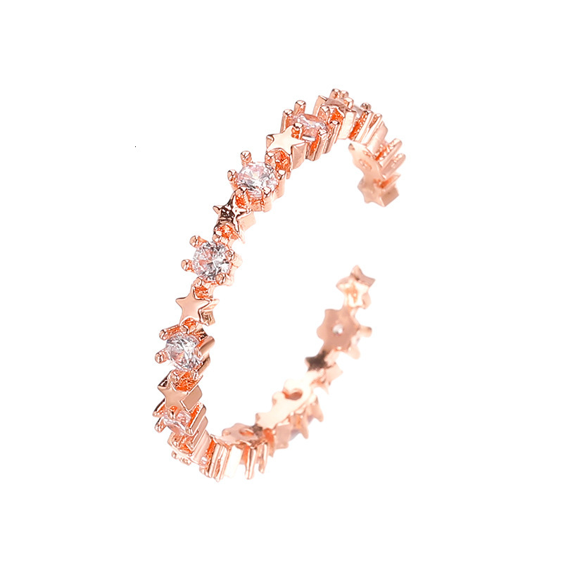 Korean Version New Simple Five-Pointed Sweet Open Copper Inlaid Zircon Index Finger Fresh Star Ring