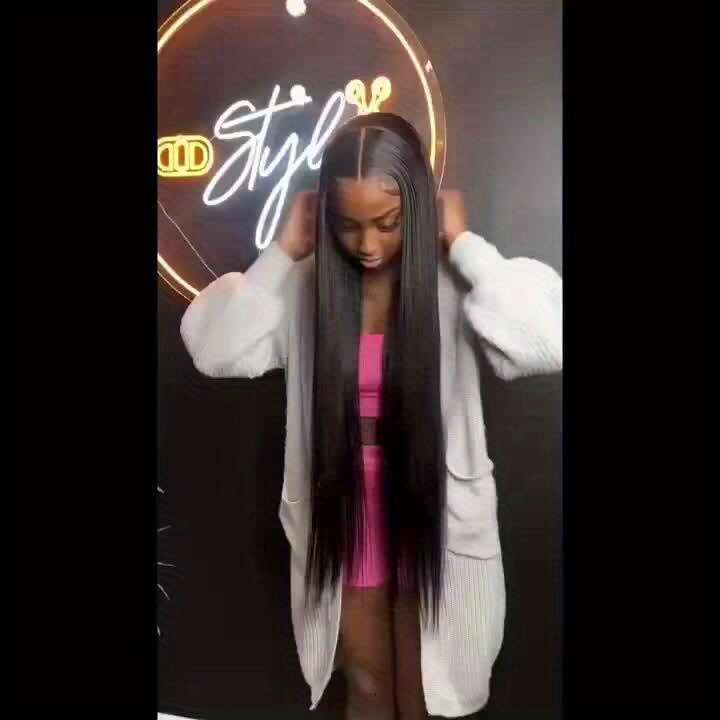 Brazilian Virgin Human Straight Front 13X4 HD 180% Density Glueless For - Pre-Plucked With Baby Natural Black, Full Lace Versatile Wig, Sleek Hair Wig