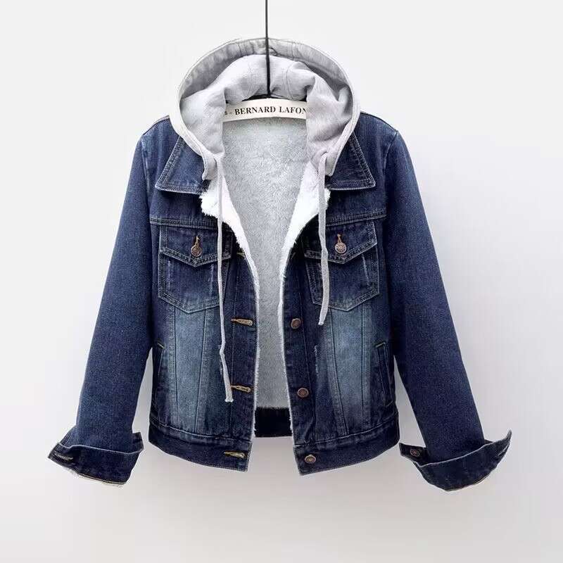 Japanese Korean Super Popular Denim Jacket For Women, Short Style, Spring And Autumn New Long Sleeve Slim Fit Hooded Jacket, Student Top B5
