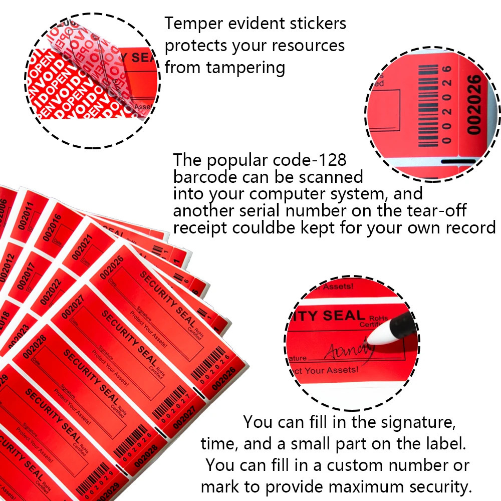 100% Total Transfer Tamper Evident labels Security Warranty Void Stickers red Large 35*120 mm Triple Serial Numbers seal sticker 250402