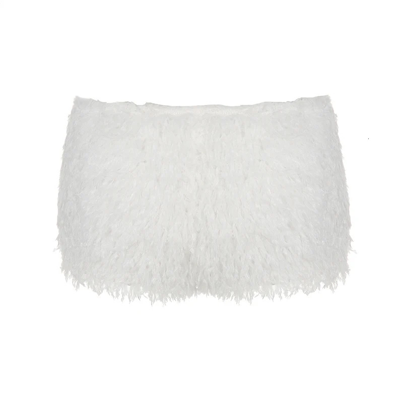 Artificial fur solid knit womens short fashion Y2K slim fit simple low waist autumn n basic pants 250401