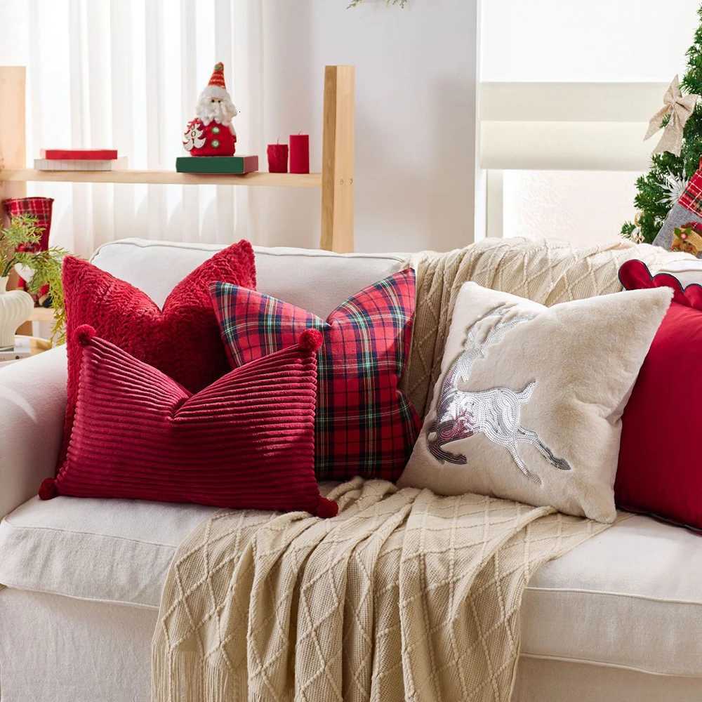 45x45cm New Christmas Red Throw Pillowcase Cojines Sequined Elk Plush Festival Decoration Sofa Pillow Cushion Covers Decor Home Y251105