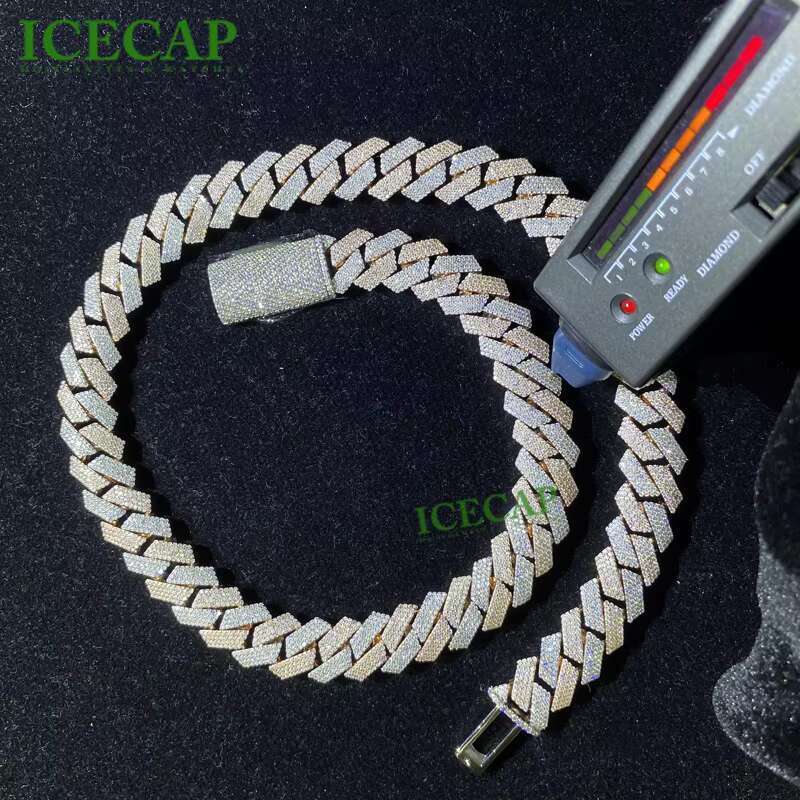 Luxury 15mm Two Tone Miami Cuban Necklace Iced Out VVS Moissanite Diamond 925 Sterling Silver Cuban Chain Hiphop Fashion Jewelry