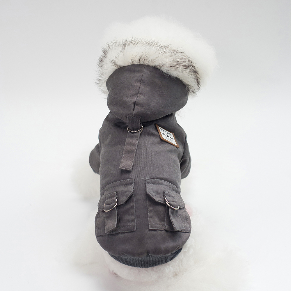 Fur-Lined Hooded Dog Parka with Utility Pockets, Warm Winter Coat for Small Dogs Like Poodle, Bichon Frise, Multi-Color Waterproof Jacket for Cold Wea