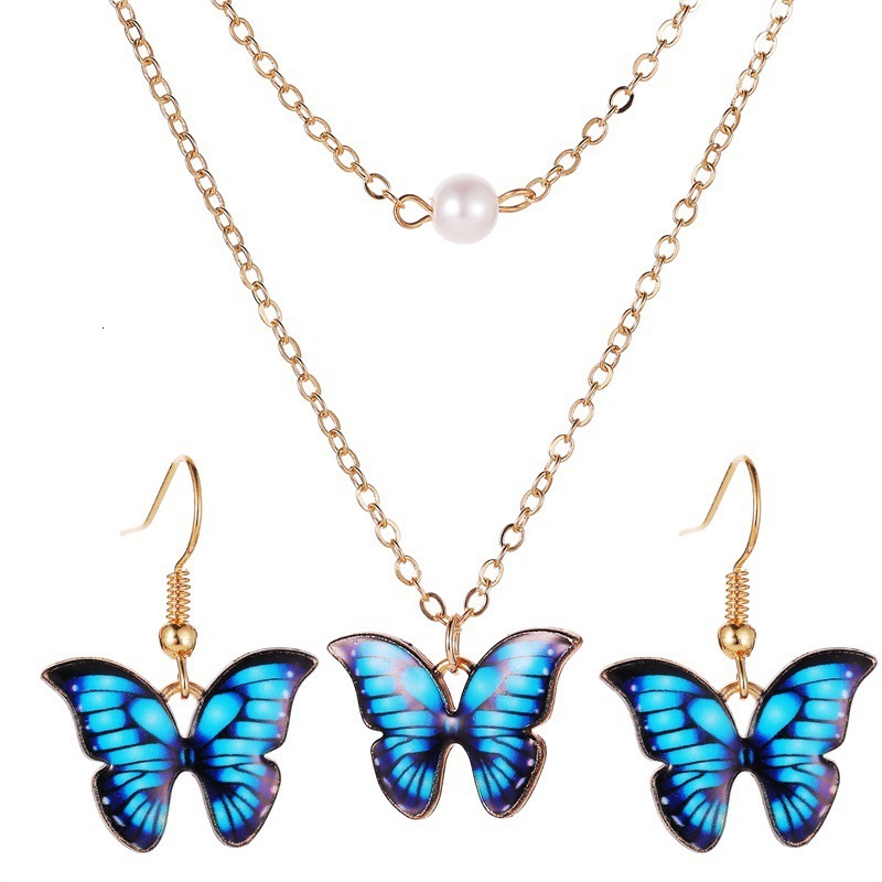 Fashion 2-Piece Jewelry Acrylic Butterfly Necklace Earring Set Women's Accessories