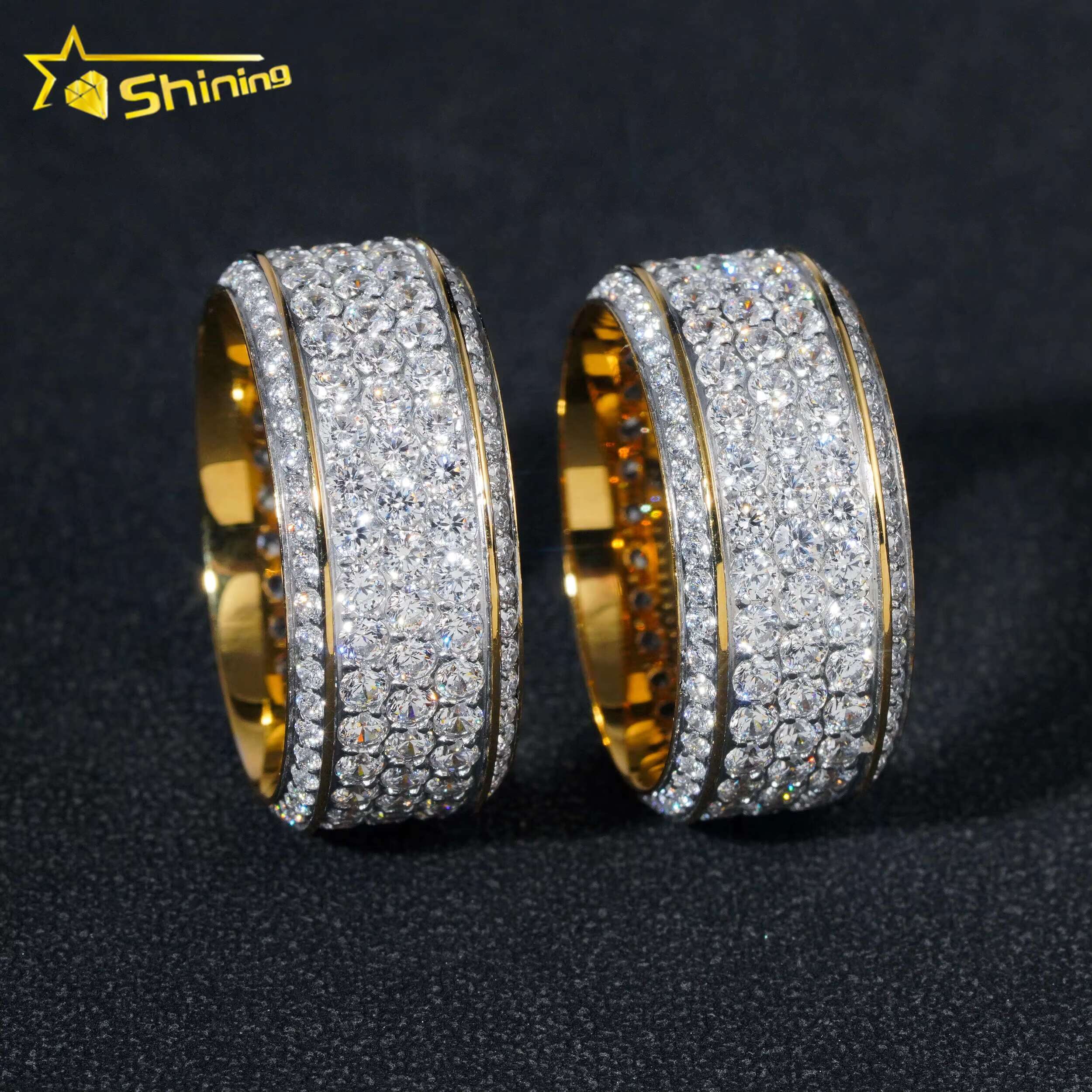 Ready to Ship Gold Plated Hip Hop Jewelry Stainless Steel Fully Iced Out Eternity Band Rings Men
