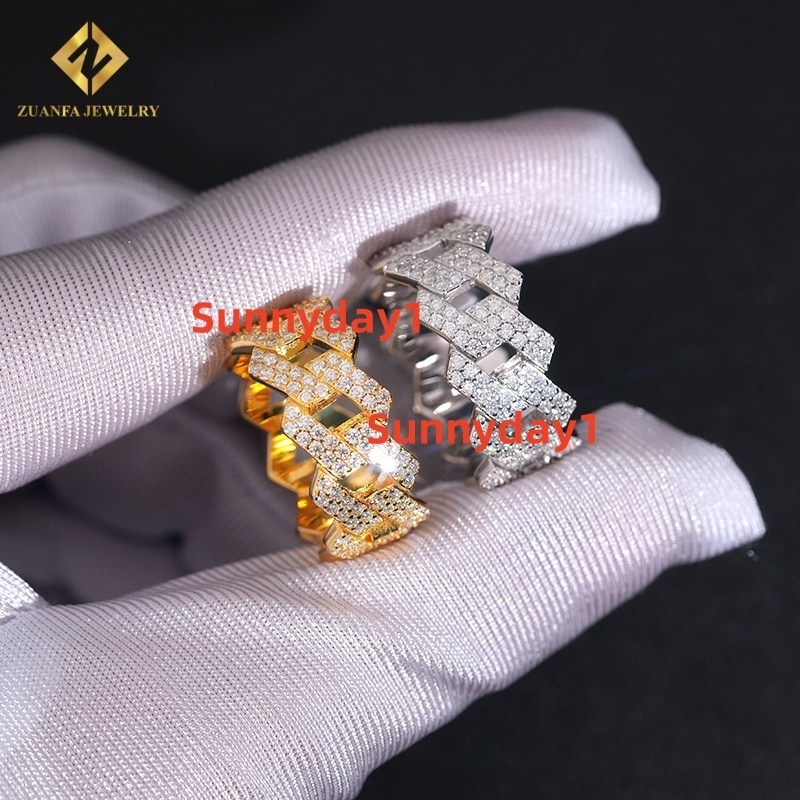 Hot Sale Fashion New Design Gold and Silver Moissanite Ring Full Diamond GRA Certificates Pass Diamond Tester Hip Hop Style
