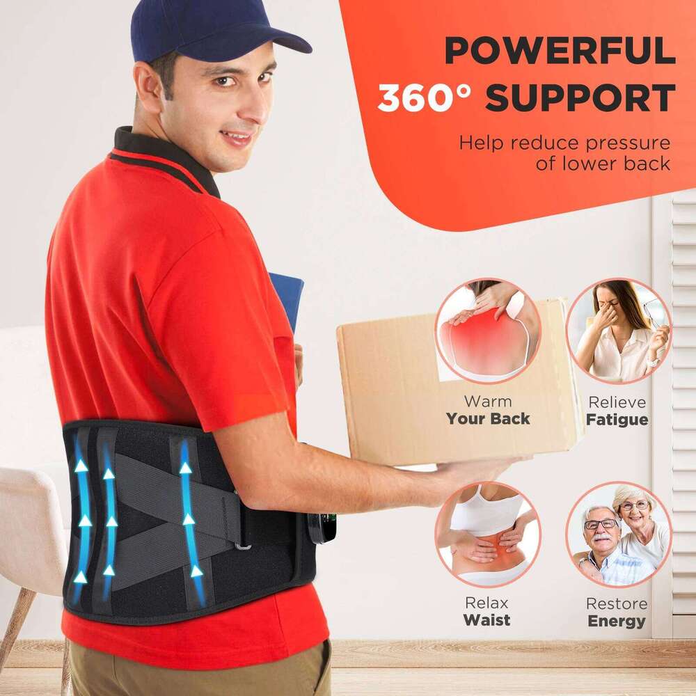 Heating Vibration Massager Belt, Red Light Hot Compress Brace Waist Back Massage Lumbar Support Belt