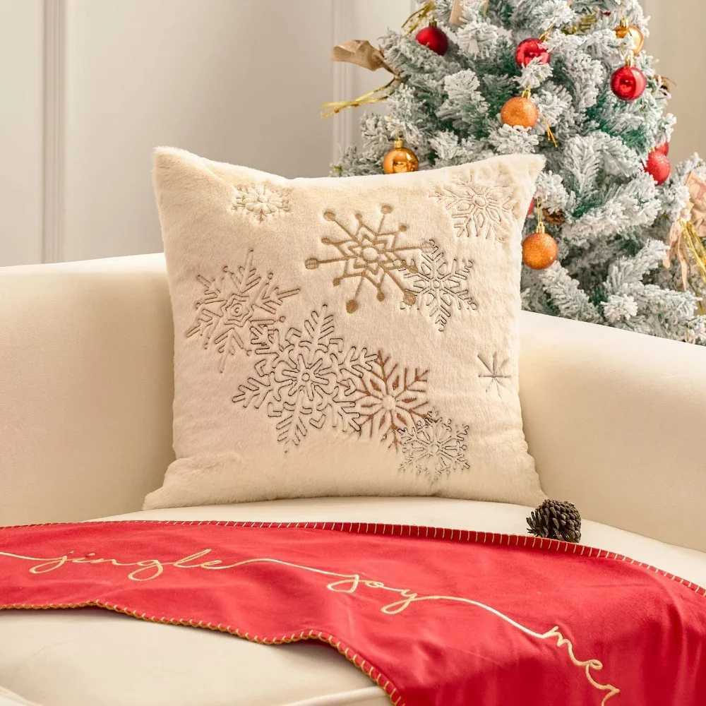 Simple Pillow Case Hristmas Solid Color Embroidery Pillow Cover Modern Simplicity Skin Friendly Joyful Celebration 1pcs Cases Y251105