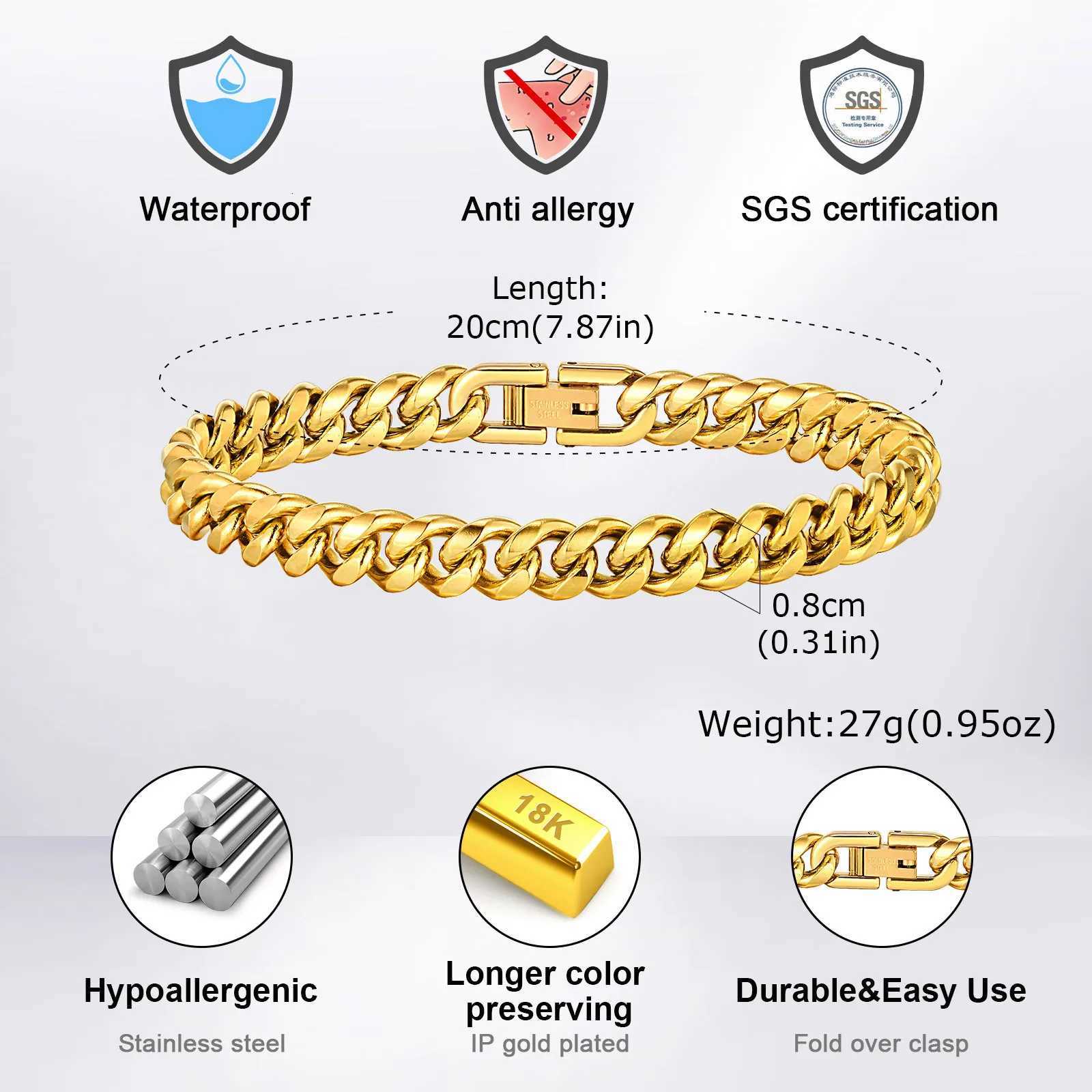 Stainless Steel Cuban Chain Bracelets for MenSilver Gold Black Color Miami Curb Link Chain WristbandClassic Punk JewelryXJ251105