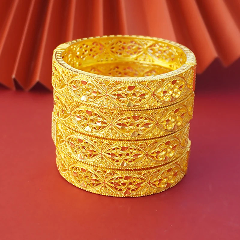 Dubai Gold Color Bangles For Women Gold Plated Indian African Hard Bracelets Charm Wedding Ethiopian Hand Jewelry 251031