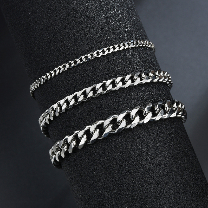 3mm-7mm 18cm 22cm Men Bracelet Chain Stainless Steel Hip Hop Geometric Cuban Link Bracelet Fashion Jewellery Steel Simple Link Chain for Men Wholesale
