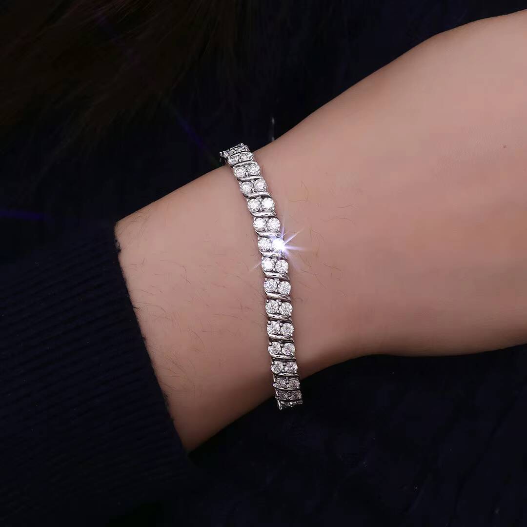 Fine Jewelry Lab Grown Double Row White VVS Moissanite Tennis Bracelet 10k White Gold Bracelet Women Man