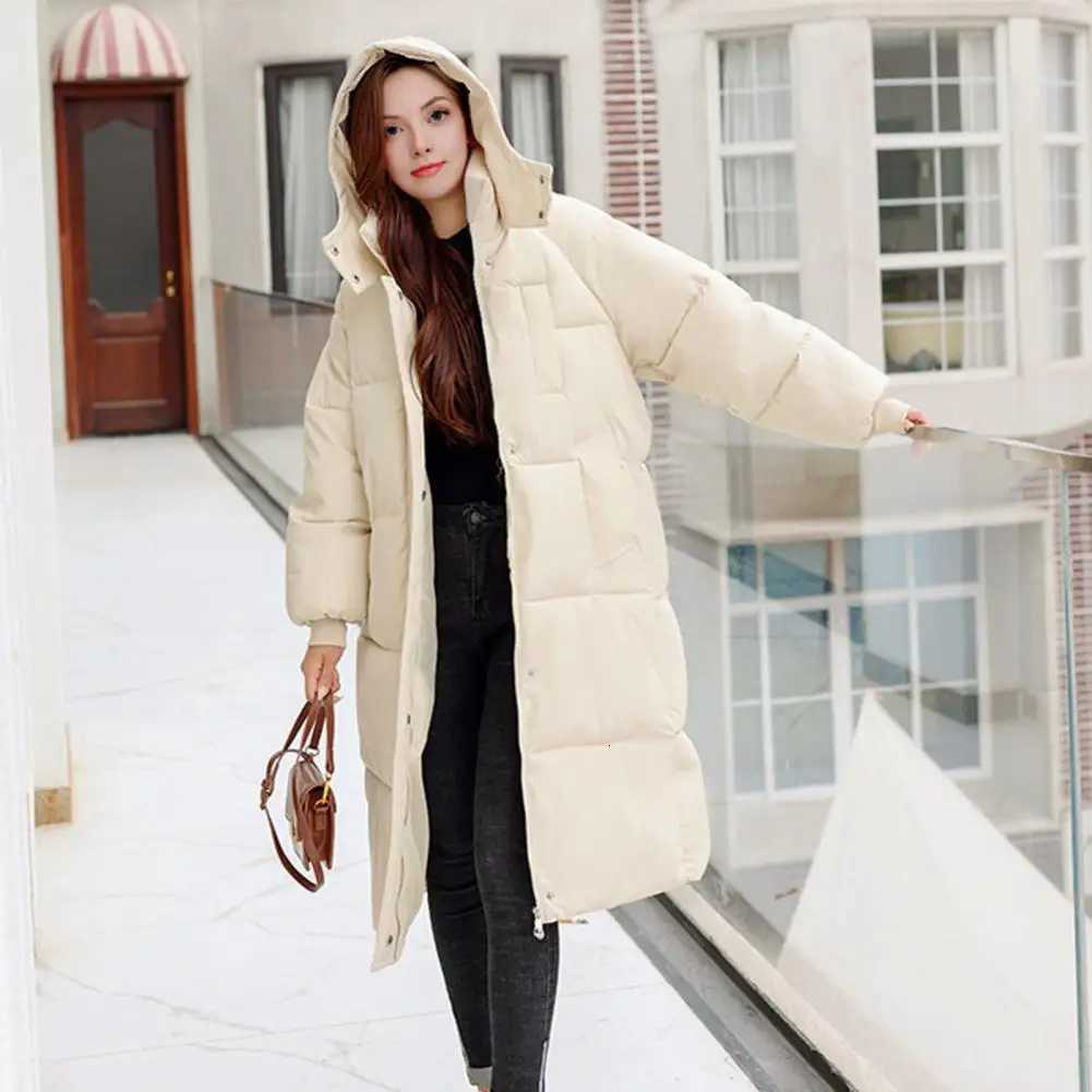 Long Puffer Jacket for Women Thicken Warm Quilted Hooded Coat Zip Up Full Length Down Coat Snow Outercoat Korean Winter JacketT251105