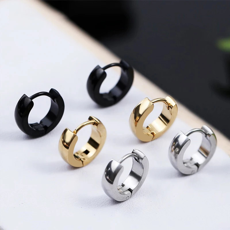 1 pair of multicolor neutral black gold stainless steel earrings suitable for women men punk gothic perforated jewelry 250326
