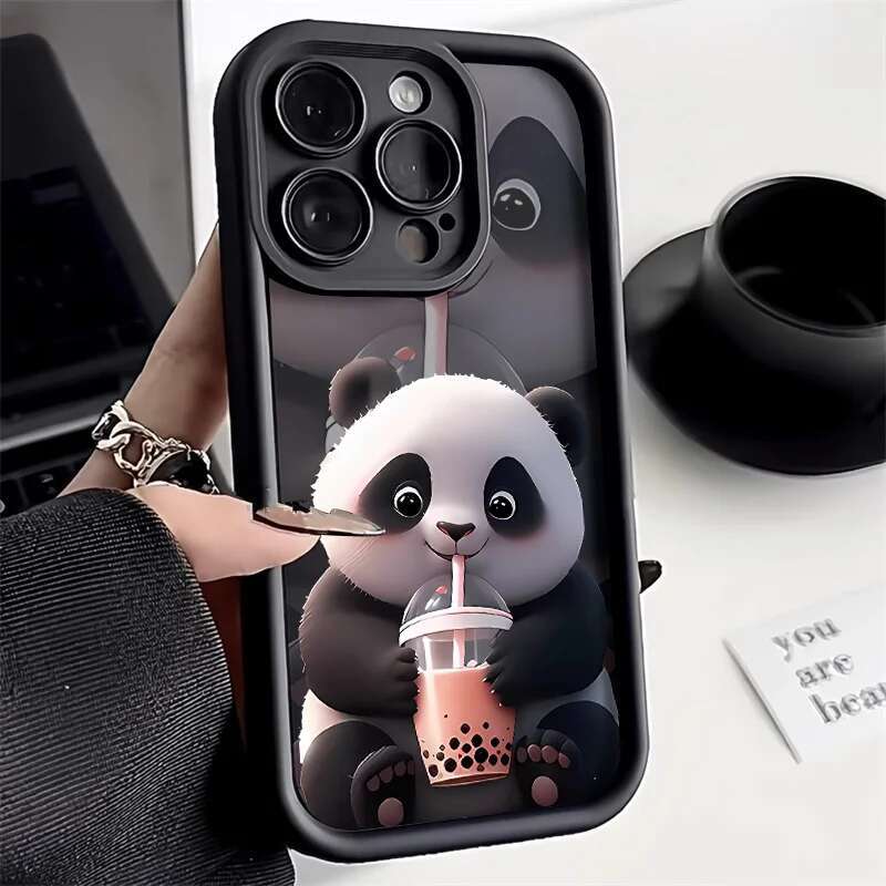 Soft Liquid Silicone Phone Case For iPhone 15 13 11 12 16 14 Pro Max XR XS X 7 8 Plus SE Shockproof Bumper Cute Panda Cover