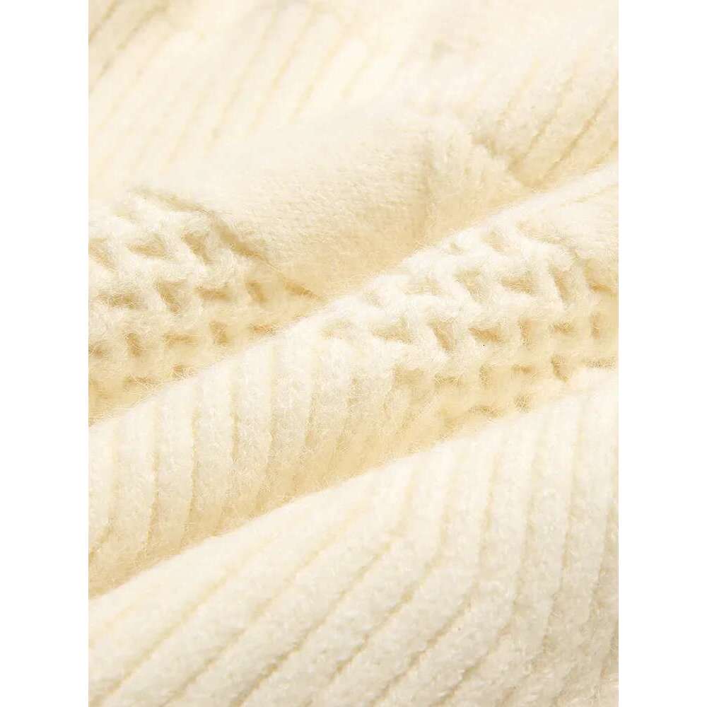 Beige Hooked Edge Crew Neck Knitted Sweater Women's Autumn Winter New Thickened Warm Casual Top
