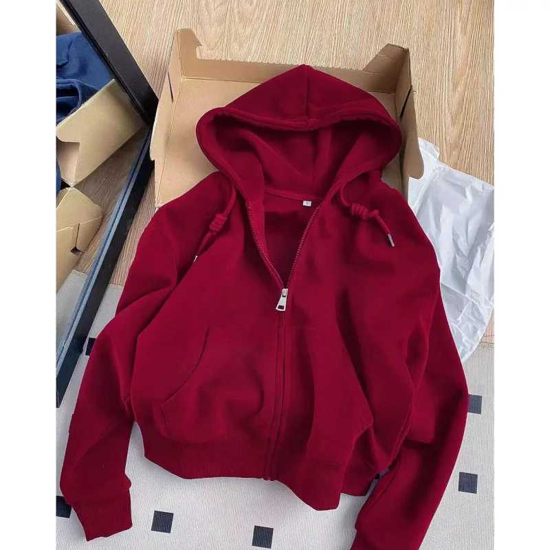 Short Hooded Zip Up Sweatshirt Jacket Women Casual Open Front TopT251105