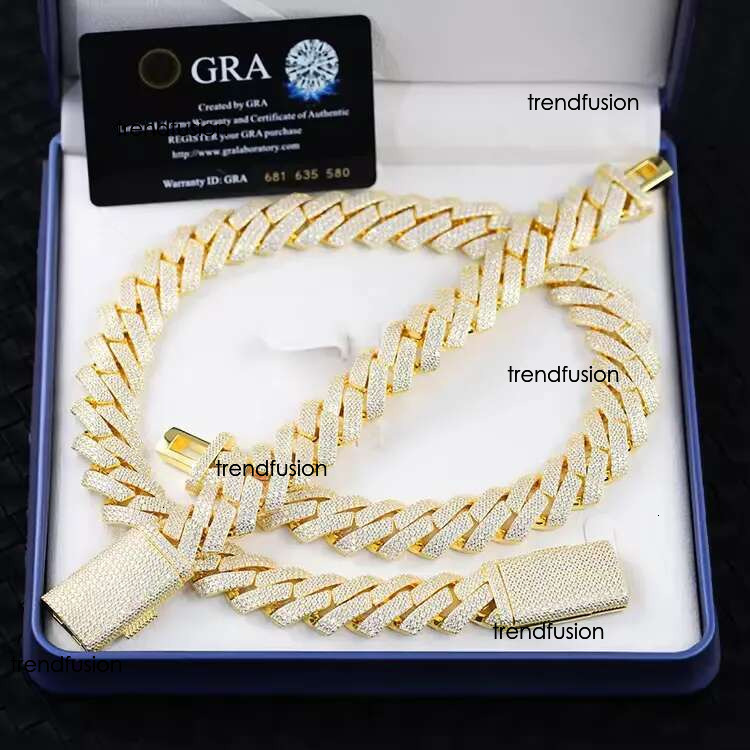 designer moissanite ice out dia 14mm wide GRA gold sterg sier cuban k chain for men fashion necklace with box