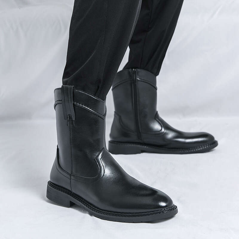 Large cowboy high top leather shoes, 2024 autumn and winter new Chelsea boots, pointed men's boots