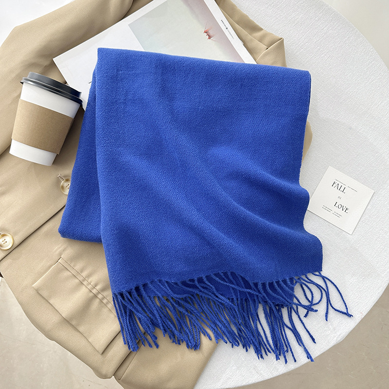 K339 Scarf autumn and winter atmosphere pure color imitation cashmere ladies temperament literary niche soft waxy warm tassel scarf shawl