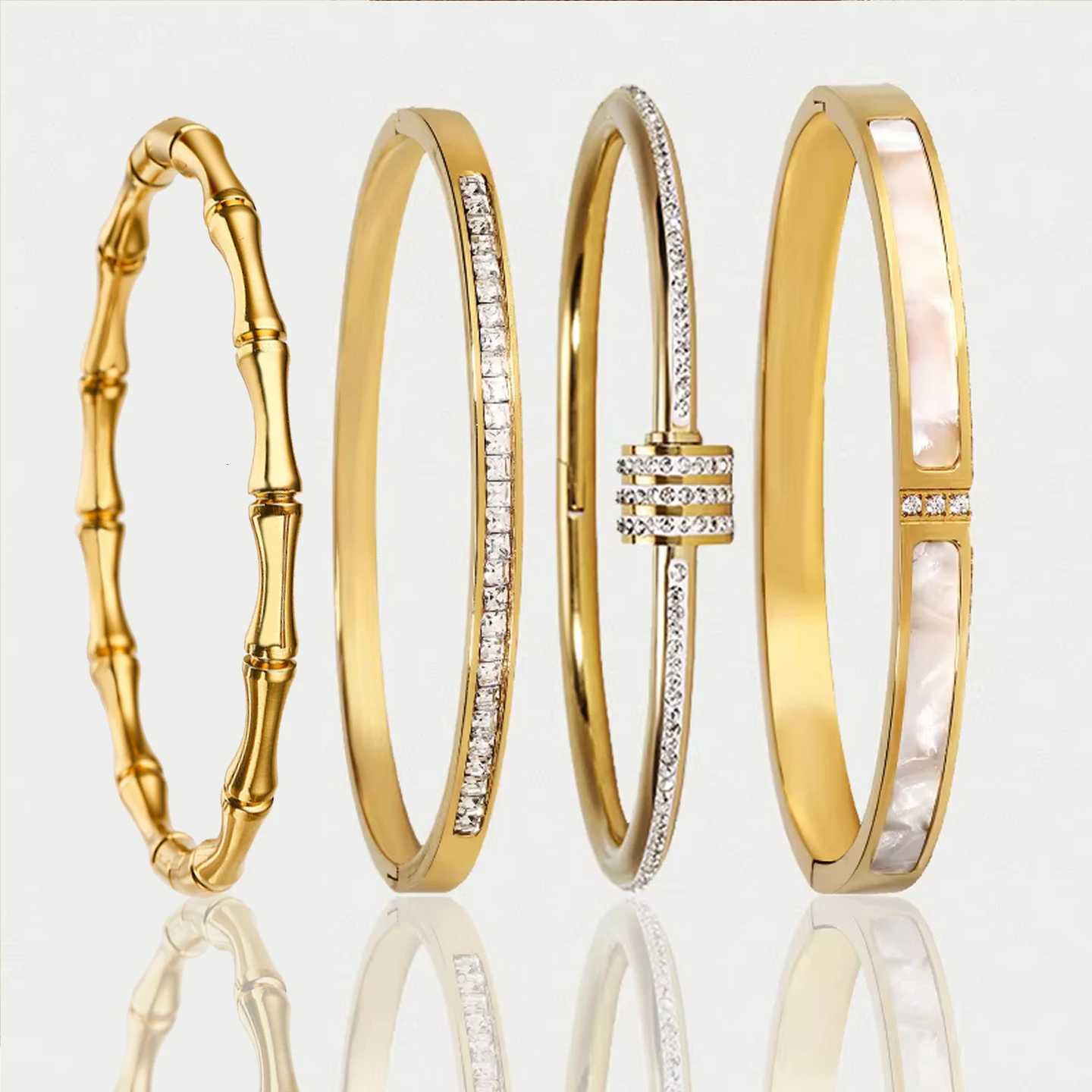 Titanium Steel Gold Silver Color Bangles for Women Girls Trend Waterproof Jewelry Luxury Sparkling Zircon Bracelet BangleXJ251105