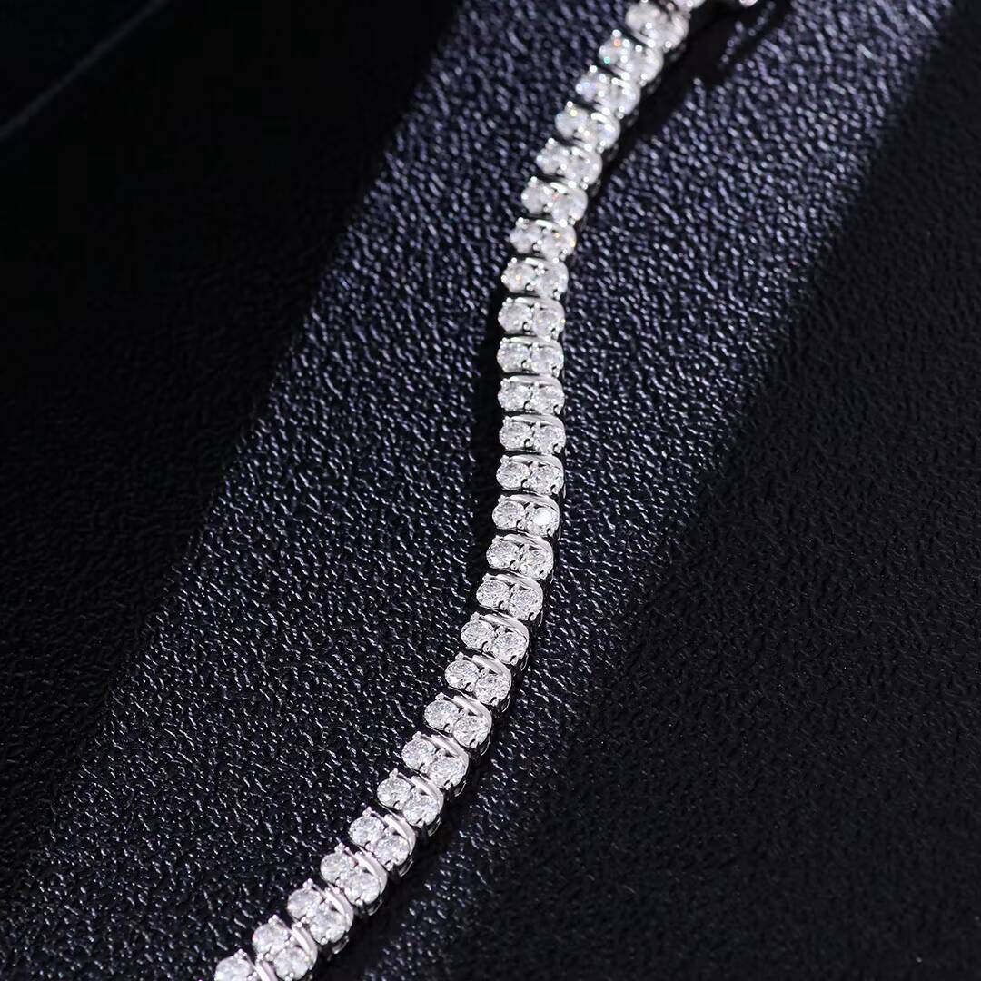 Fine Jewelry Lab Grown Double Row White VVS Moissanite Tennis Bracelet 10k White Gold Bracelet Women Man