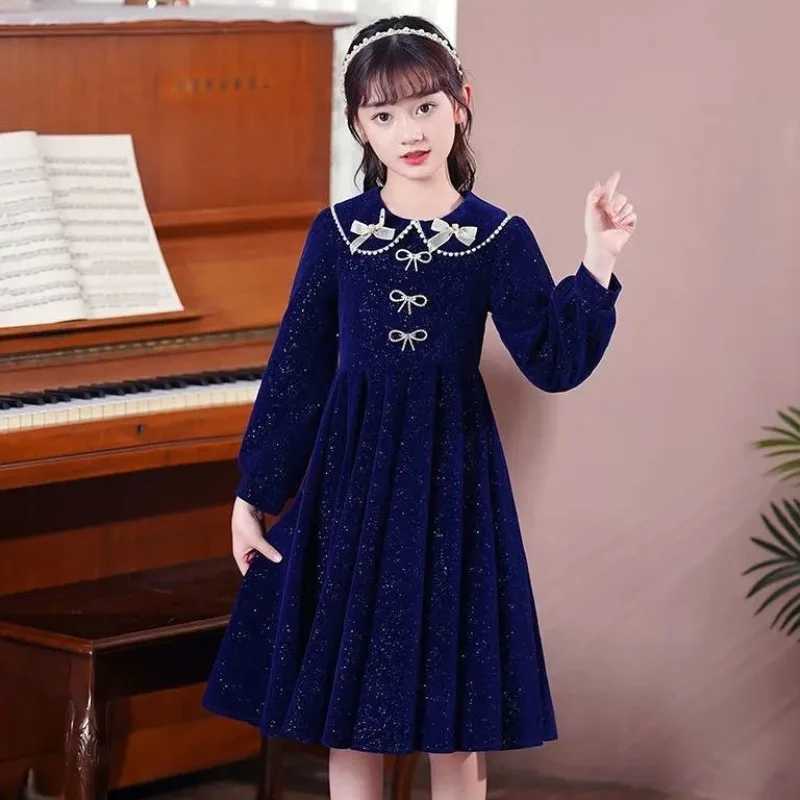 Girls 2025 Spring New Arrival Long Sleeve Sweet Princess Gown - Trending Chic Dress for Big Kids 4-12 Years Old C251105