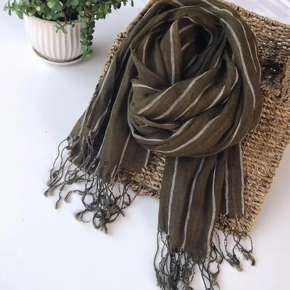 100% Linen Stripe Men/Women Winter Scarf High Quality Hijab Fashion Foulard Shawls Scarves 60x180cm 250403