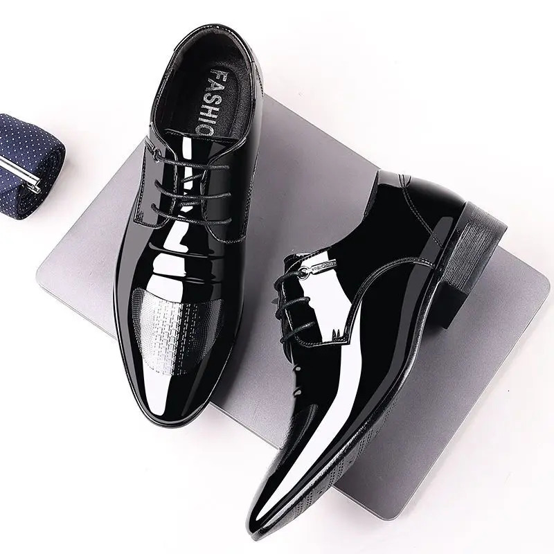 Patent Leather Black Lace Up Pointed Toe Mens Formal Shoes 2025 Style Low Price Office 39 Suit Social Shoe Male 251103