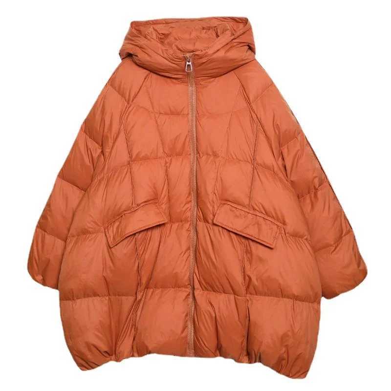 2024 New Winter Women White Duck Down Jacket Hooded Warm Oversize Puffer Coat Female Casual Loose Parkas Pocket OutwearT251105