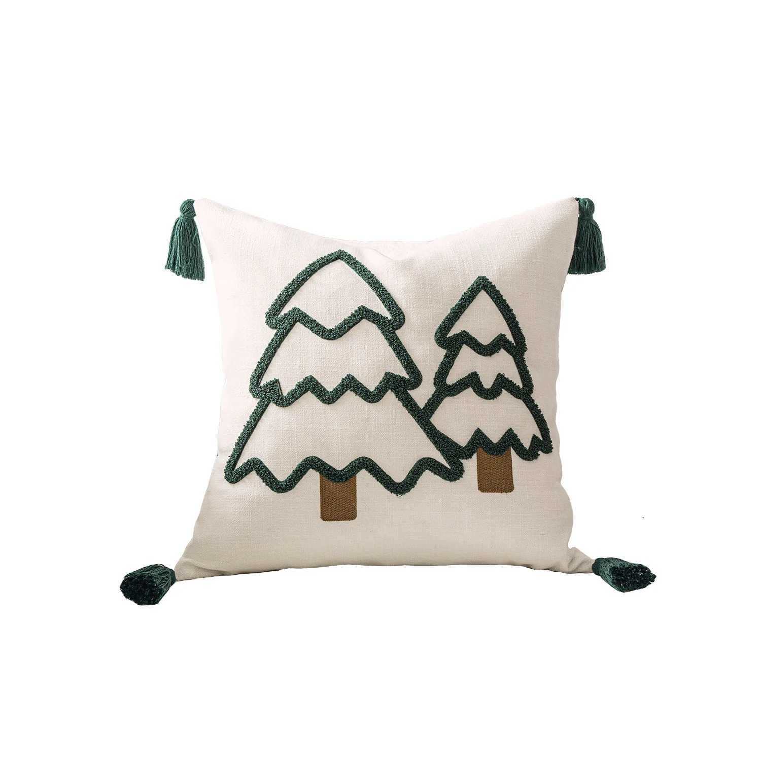1PCS Christmas Tree Canvas Pillow Cover Embroidered Hanging Ear Decorative Sofa Cushion Case for Festive Home Decor Y251105