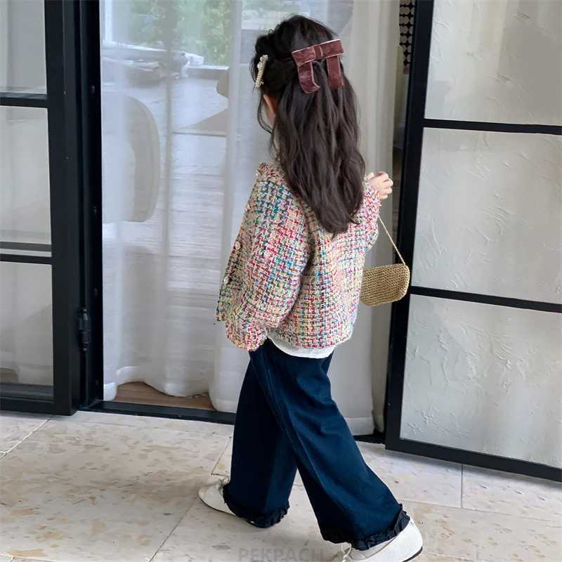 Luxury Designers Baby Kids Cropped Tweed Jacket with Button for Girls High Fashion Streetwear Korean Child Spring Autumn Coat Y251105