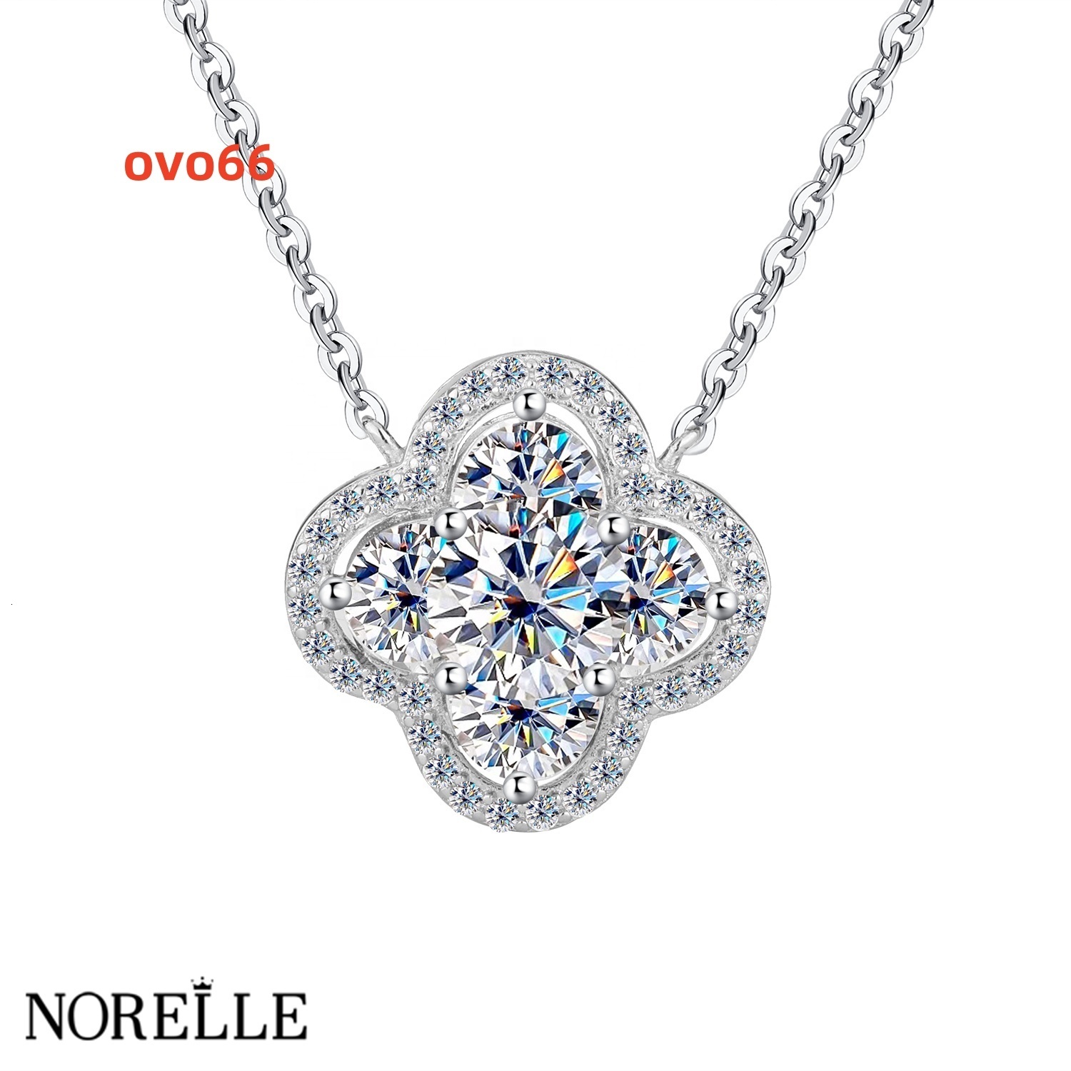 NORELLE 1ct Four Leaf Clover Necklace D Color VVS 925 Sterling Silver Moissanite Necklace with Platinum Plating Lucky Pendant