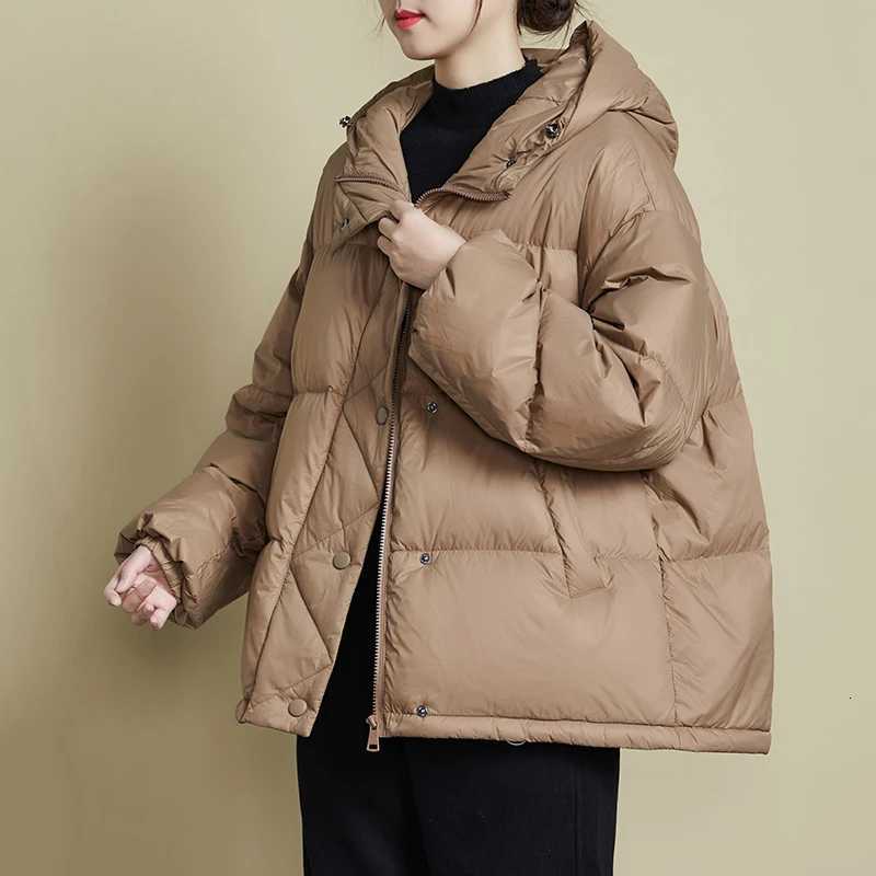 Schinteon Women 90 White Duck Down Jacket Loose Casual Over Size Winter Warm Thick Outwear High Quality with Hood Coat 2023 NewT251105