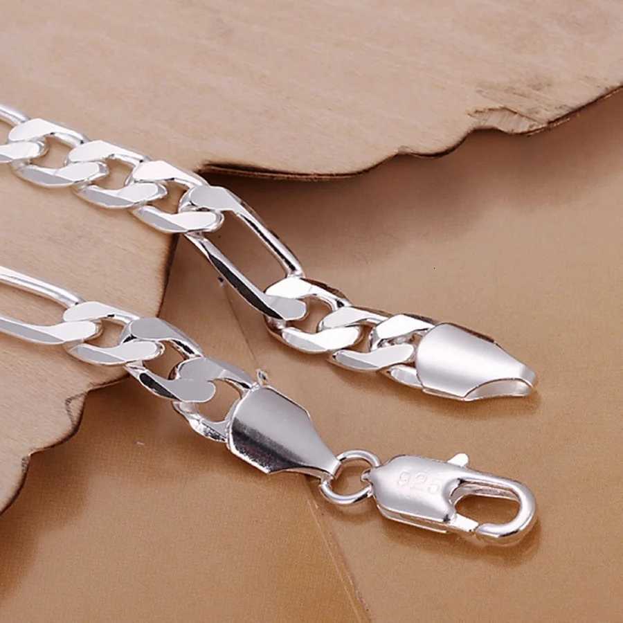 8mm Women Men Chain Wedding Fashion Top Quality Silver Color Jewelry Figaro BraceletXJ251105