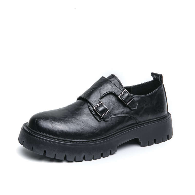 Large men's hand grip pattern big toe 2024 spring and autumn buckle thick soled high rise British suit leather shoes