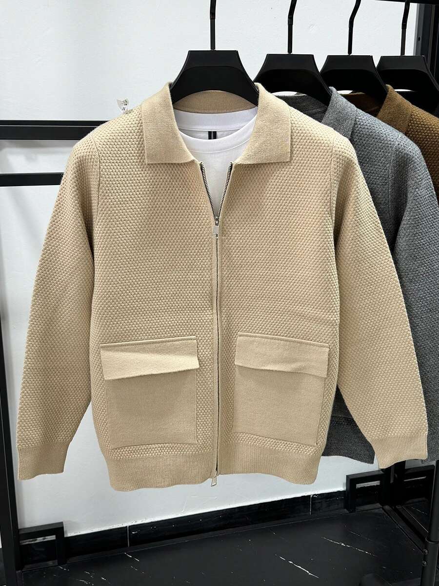Autumn Winter Cardigan Men Lapel Zipper Sweaters Knitted Solid Color Sweater Coats Casual Jackets Knitwear D478